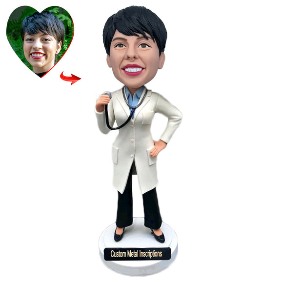 A Confident Doctor  Custom Bobblehead with  Metal Inscription