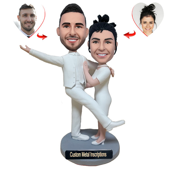 A Couple Dancing Gracefully Custom Bobblehead with Metal Inscription
