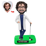 A Doctor Playing Golf Custom Bobblehead with  Metal Inscription