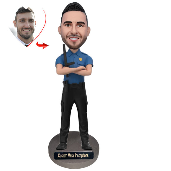 A Fearless Police Officer Custom Bobblehead with Metal Inscription
