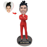A Female Leader in A Red Suit Custom Bobblehead with Metal Inscription