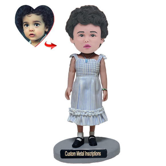 A Lovely Girl Wearing A Dress Custom Bobblehead with Metal Inscription