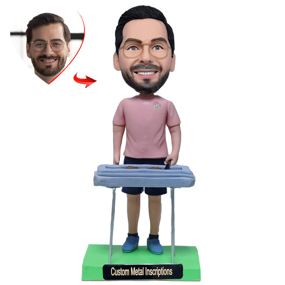 A Man Barbecuing Outdoors Custom Bobblehead with Metal Inscription