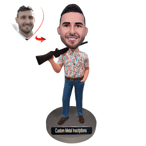 A Man with A Rifle Custom Bobblehead with Metal Inscription