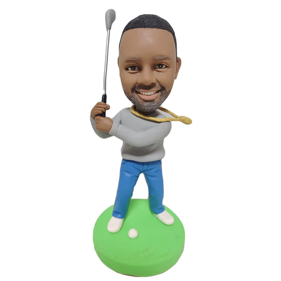 A Middle-aged Male Playing Golf Custom Bobblehead