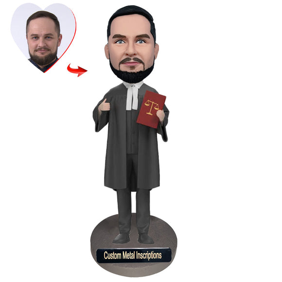 A Upright Judge Custom Bobblehead with   Metal Inscription