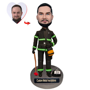 Brave Firefighter Custom Bobblehead with  Metal Inscription