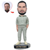 Casual Male in A Hoodie Suit Custom Bobblehead with Metal Inscription