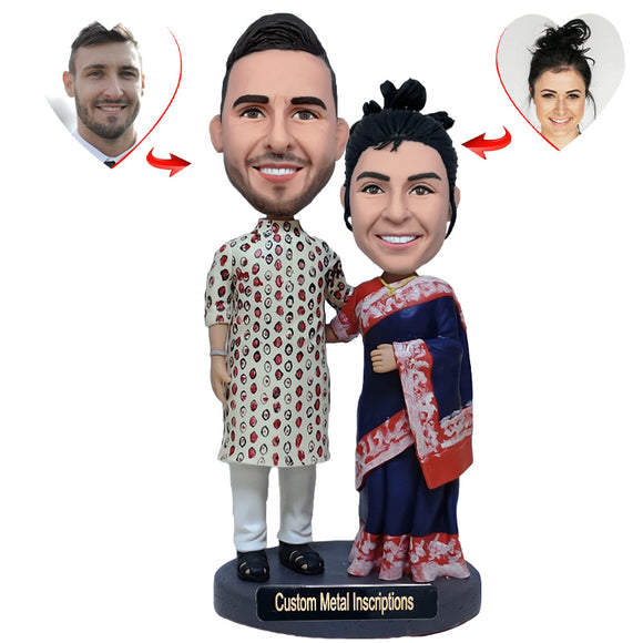 Couple Dressed in Middle Eastern Style Custom Bobblehead with Metal Inscription