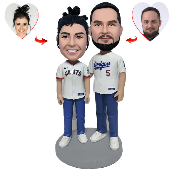 Couple  who Love Basebal Custom Bobblehead with Metal Inscriptionl