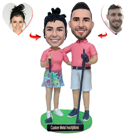 Golf Couple Custom Bobblehead with Metal Inscription