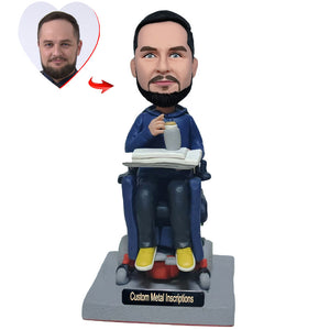 Man in Wheelchair Custom Bobblehead with Metal Inscription