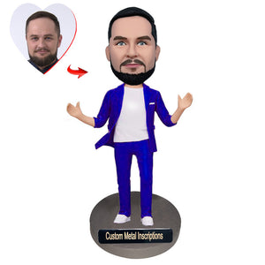 Modern Business Man Custom Bobblehead with  Metal Inscription