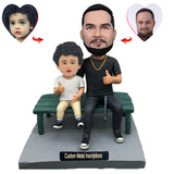 Personalized Father and Son Custom Bobblehead with Metal Inscription