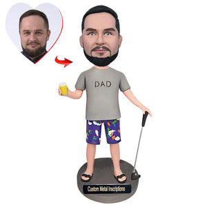 Playing Golf with A Drink in Hand Custom Bobblehead with  Metal Inscription