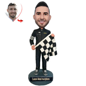 Racer Custom Bobblehead with Metal Inscription