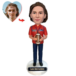 Rugby Enthusiasts Custom Bobblehead with  Metal Inscription