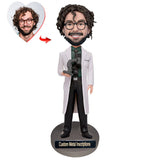 Scientist Holding A Microscope Custom Bobblehead with  Metal Inscription