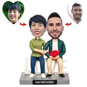 Sitting Couple with Love Valentine's Day Gift Custom Bobblehead with  Metal Inscription