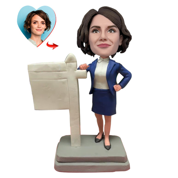 Female Staff With Company Logo and Business Card Custom Bobblehead