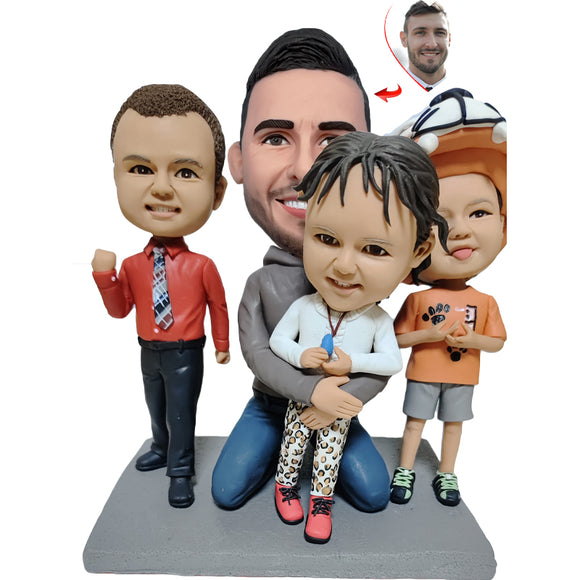 A Happy Father and His Lovely Children Custom Bobblehead