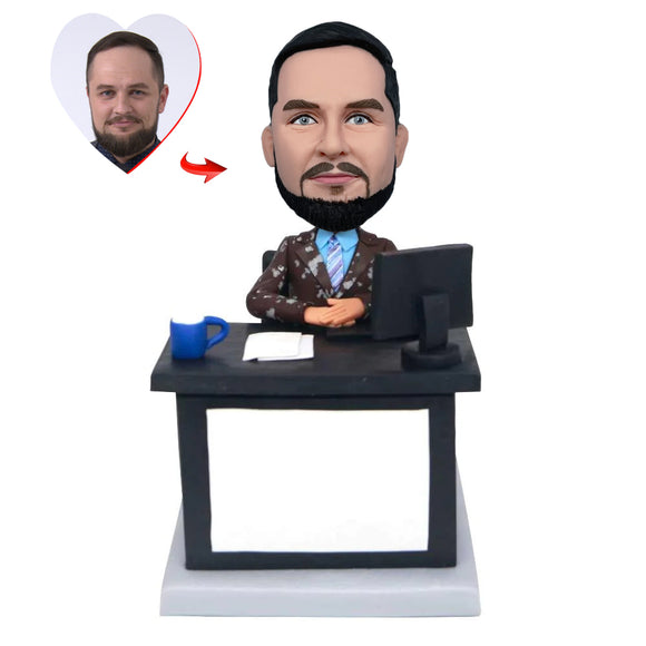 Boss Sitting At Desk In Suit Gift Office Man Custom Figure Bobblehead