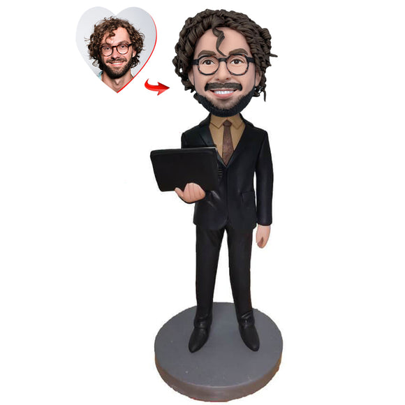 Business Man With Notebook In Hand Custom Bobblehand
