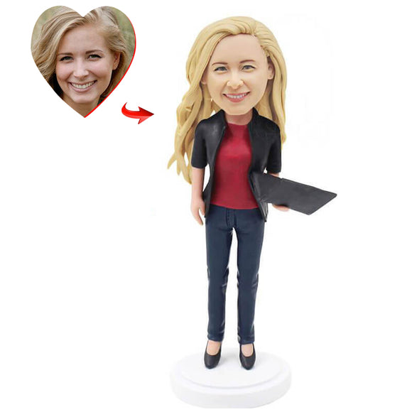 Business Woman with Laptop Custom Bobblehead