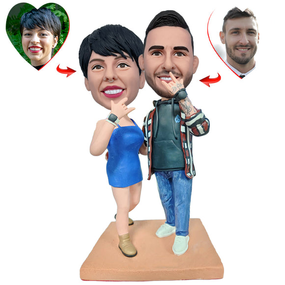 Couples with Victory Gestures Custom Bobblehead