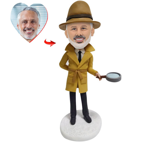 Detective Holmes Holds a Magnifying Glass Custom Bobblehead