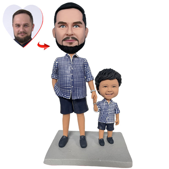 Father and Son in Parent-Child Clothes Custom Bobblehead