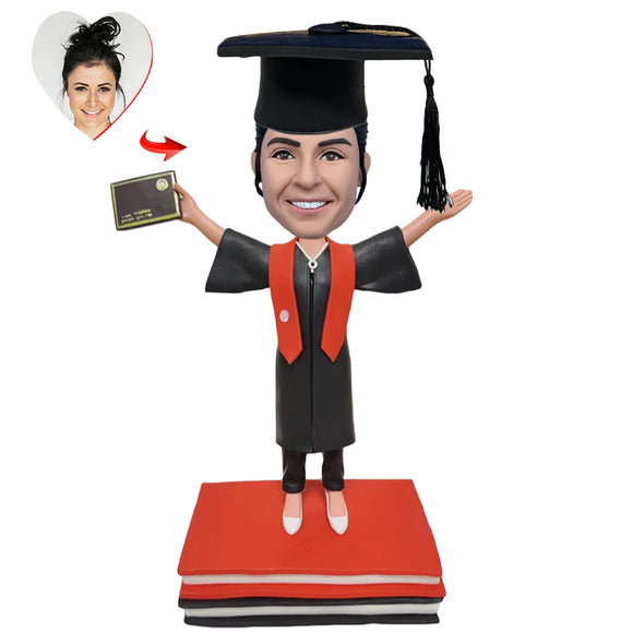 Female Graduate with Diplomas In Hand Custom Bobblehead