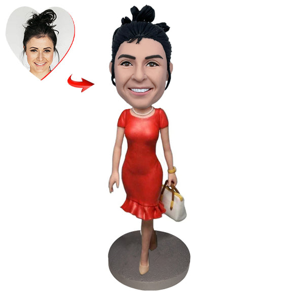 Female With Red Skirt And Designer Handbag Custom Bobblehead