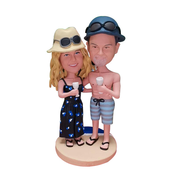 Happy Beach Vacation Couple Custom Bobblehead
