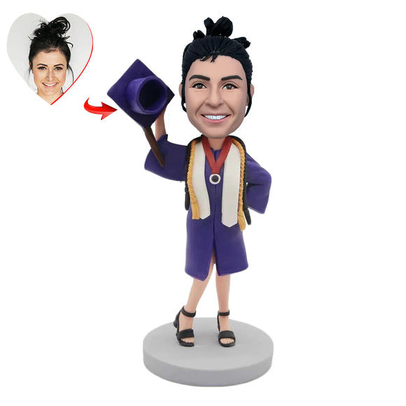 Lovely Graduate with A Bachelor's Cap In Hand Custom Bobblehead