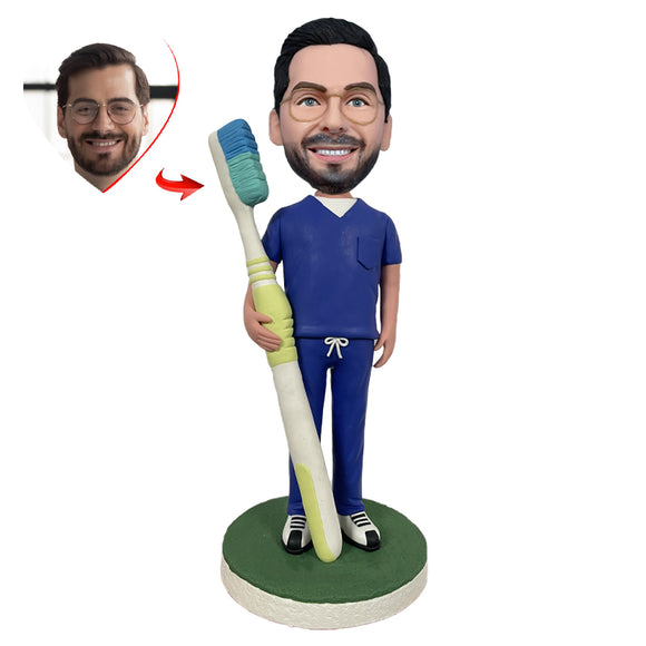 Male Dentist With A Toothbrush Custom Bobblehead