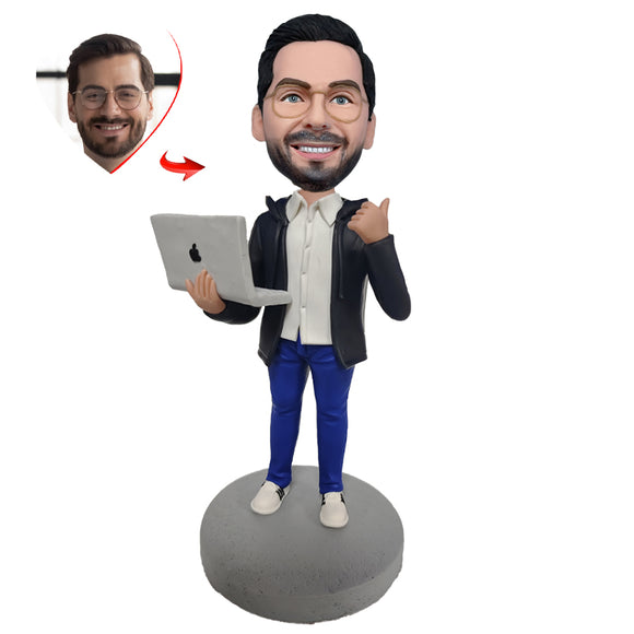 Male Software Engineer with Computer Custom Bobblehead