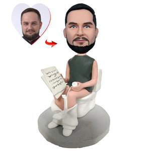 Man Sitting On The Toilet And Reading A Book Custom Bobblehead