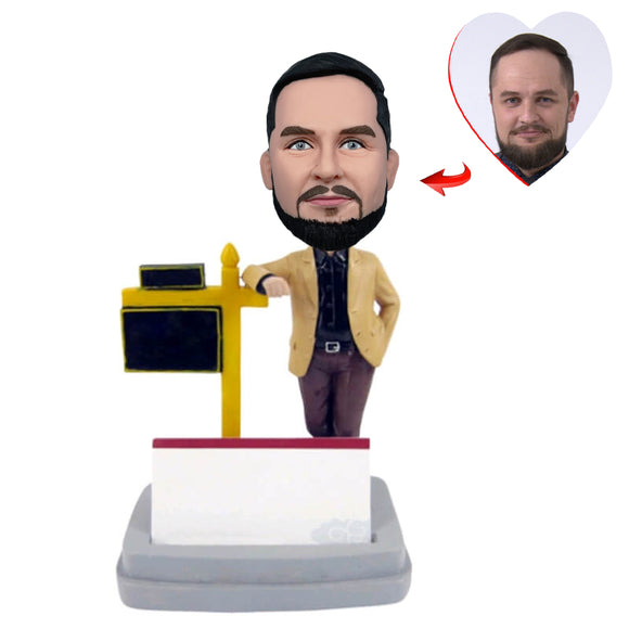 Staff with Business Card and Company Logo Custom Bobblehead