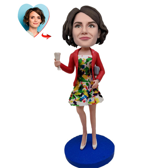 Successful Lady With Wine Glasses And Bag Custom Bobblehead